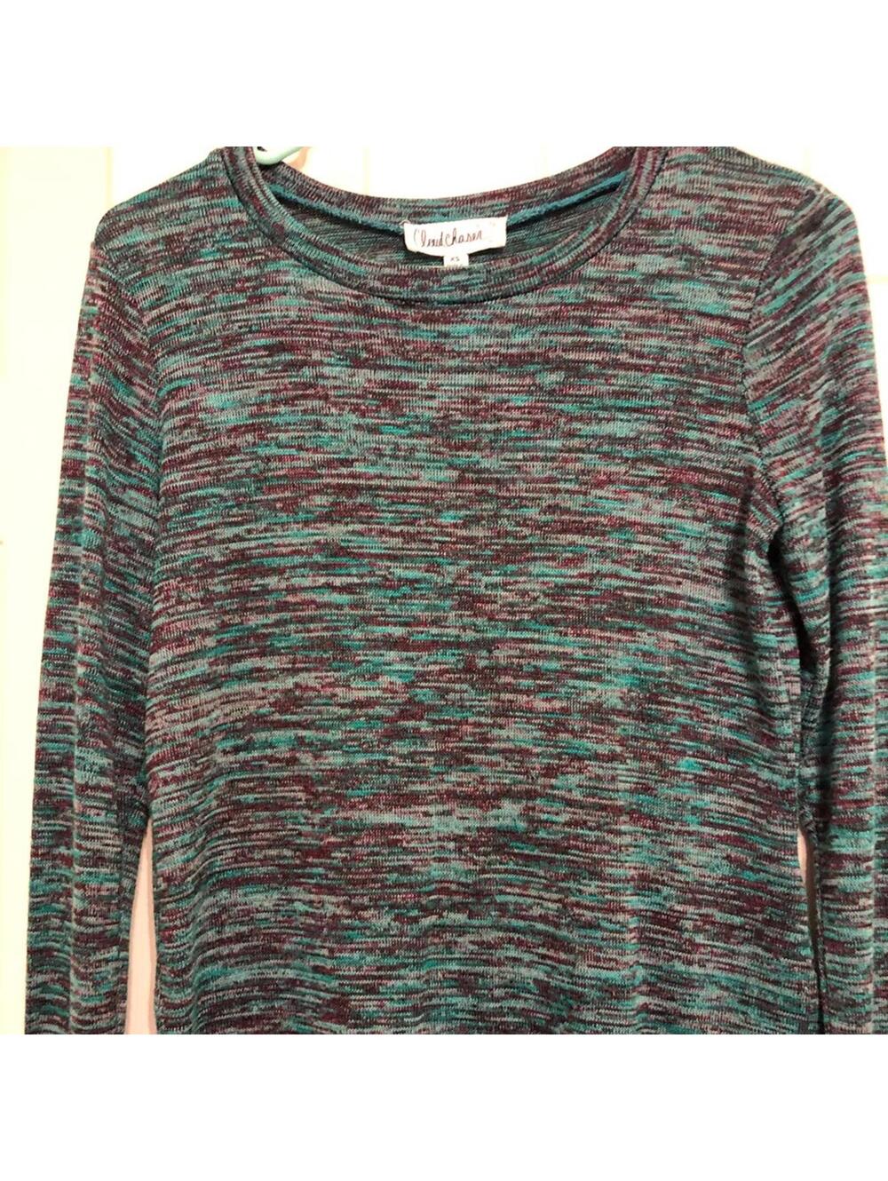 Space-Dye Lightweight Sweater – Teal, Gray & Black Knit Pullover